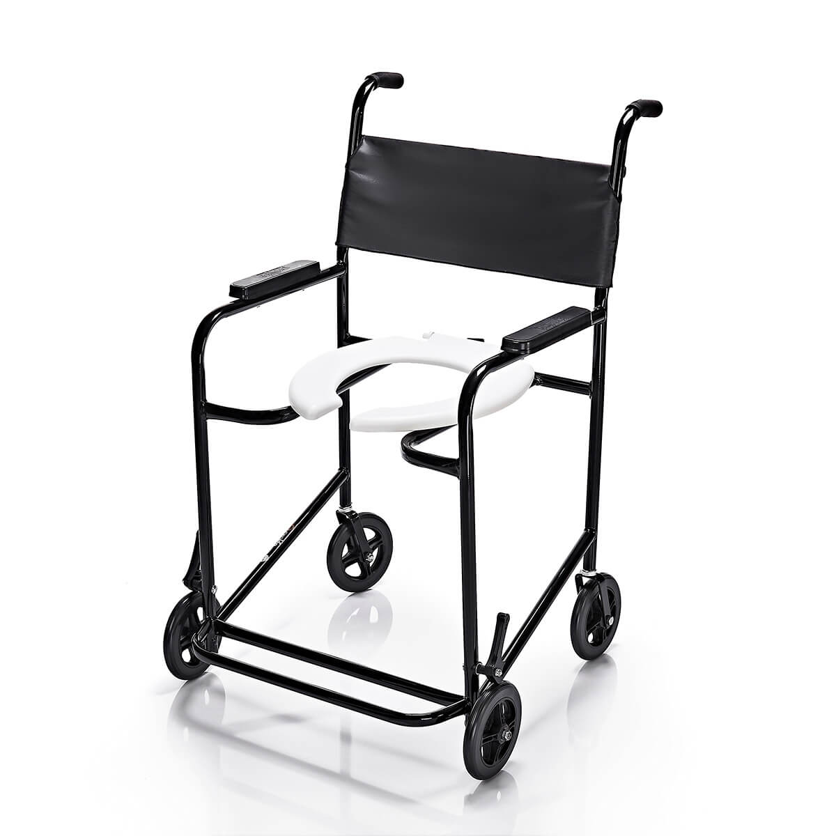 CARACTERÍSTICAS


	Largura interna útil 52cm
	Estrutura monobloco
	Apoio de braços fixo
	Freios dianteiros
	Apoio de pés fixo


DIMENSÕES


	Profundidade interna útil — 41cm
	Altura do assento ao chão — 53cm
	Altura do encosto — 36cm
	Profundidade da cadeira — 70cm
	Largura da cadeira — 65cm


DETALHES


	Suporta até — 130kg
	Peso da cadeira — 10kg


EMBALADA EM 2 UNIDADES
VENDIDA EM MÚLTIPLOS DE 2